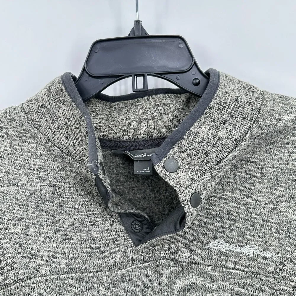Eddie Bauer Radiator Sweater Mens L Gray Green Fleece Mock Neck Outdoor‎ Hiking